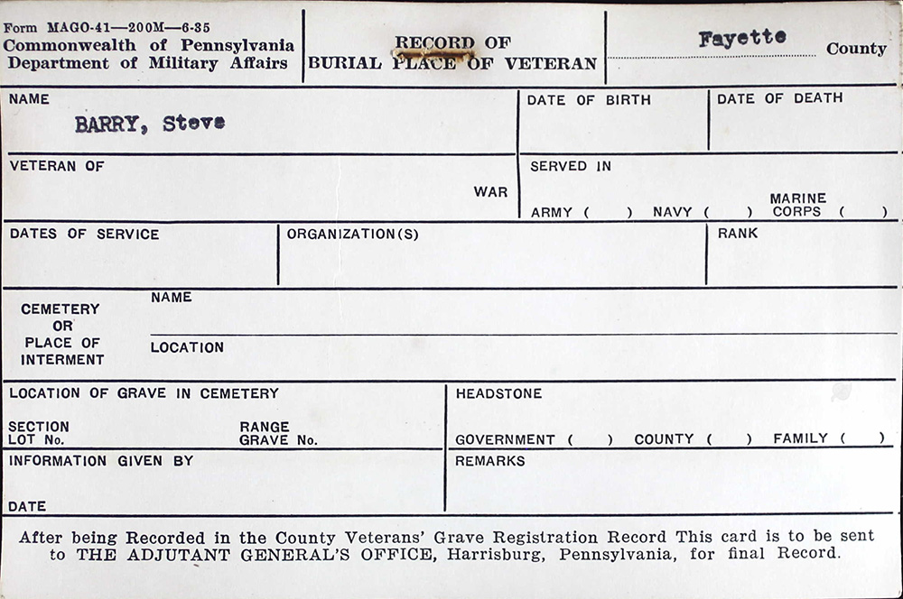 veteran burial card
